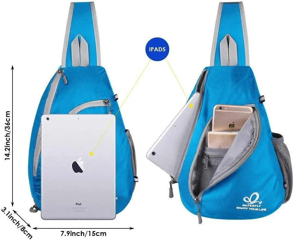 WATERFLY Crossbody Sling Bag Small Water Resistant Backpack Lightweight Shoulder Chest Daypack for Men Women Hiking Travel