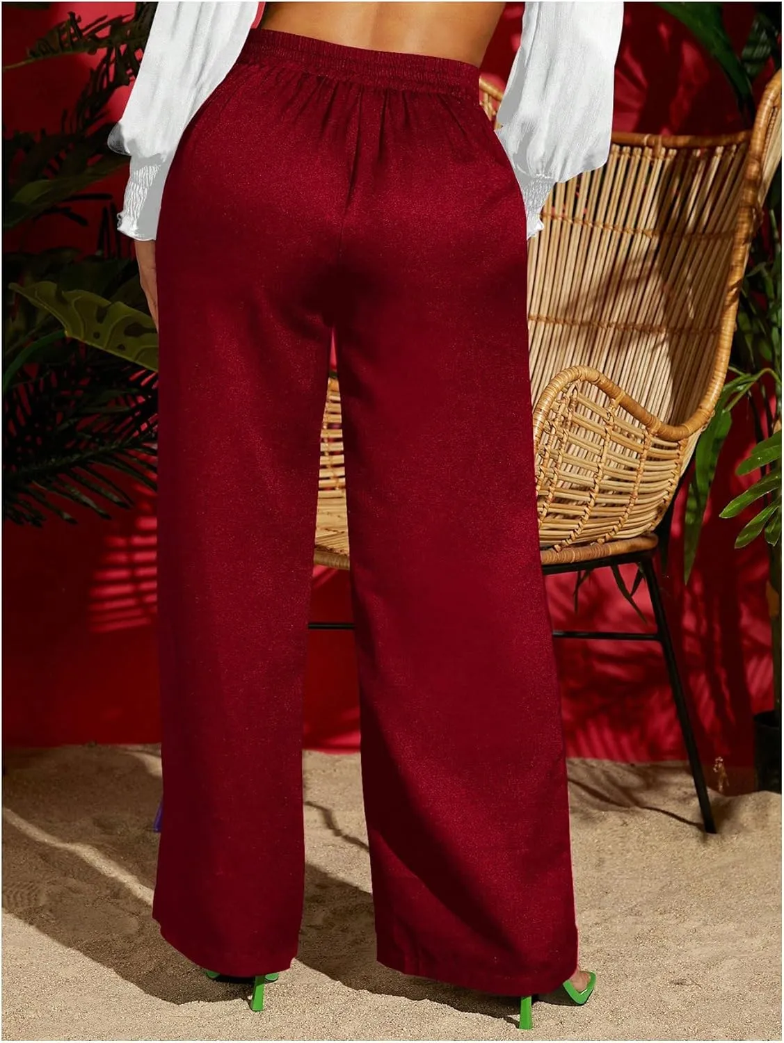 WDIRARA Women's High Waisted Wide Leg Long Pants Bow Drawstring Waist Dressy Casual Trousers