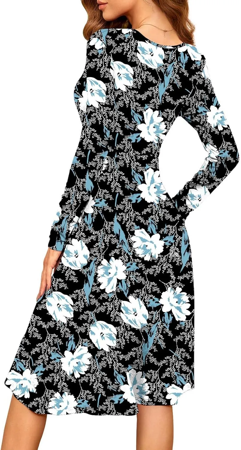 WEACZZY Women's 2025 Fall Long Sleeve Casual Dresses V-Neck Semi Formal Party Dress with Pockets