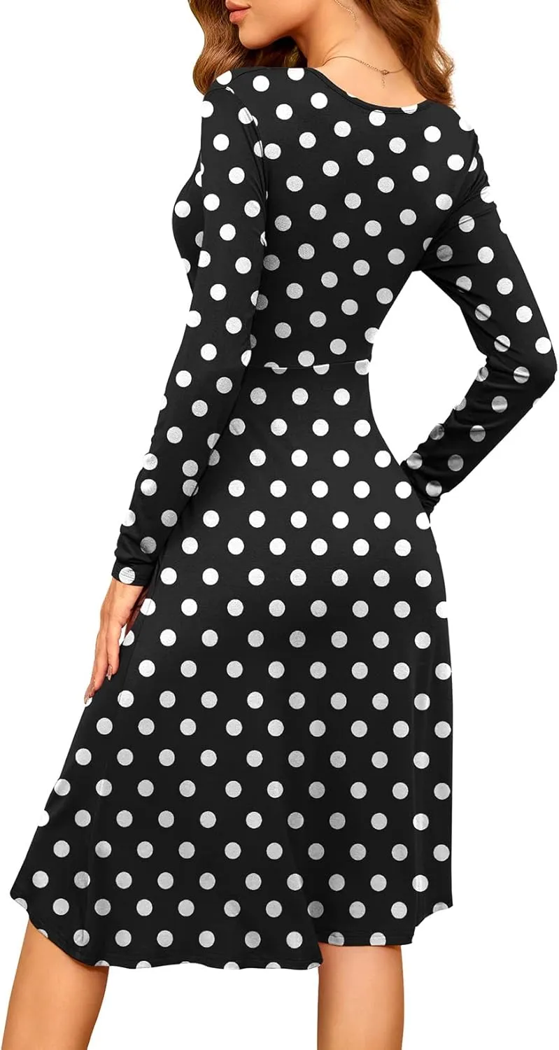 WEACZZY Women's 2025 Fall Long Sleeve Casual Dresses V-Neck Semi Formal Party Dress with Pockets