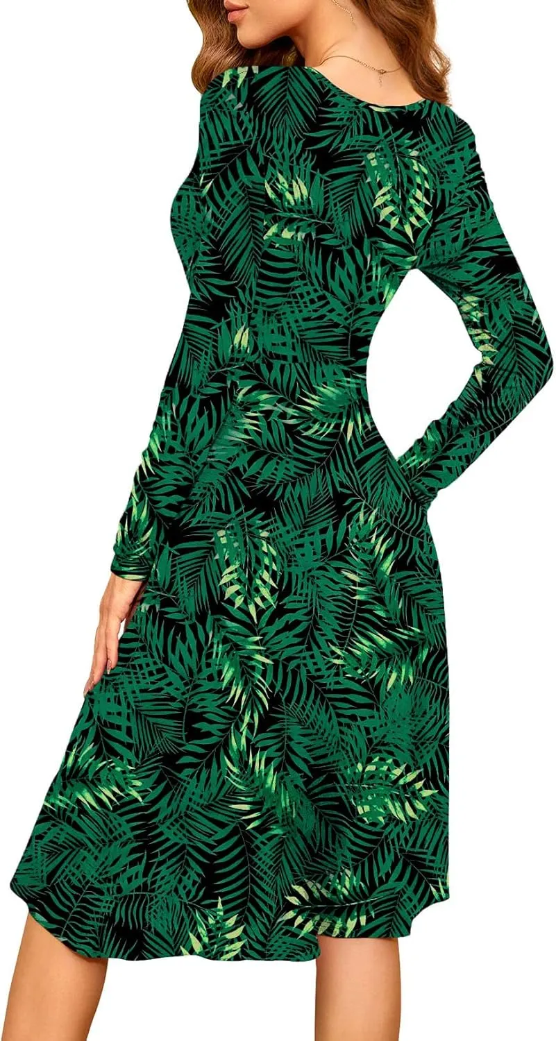 WEACZZY Women's 2025 Fall Long Sleeve Casual Dresses V-Neck Semi Formal Party Dress with Pockets
