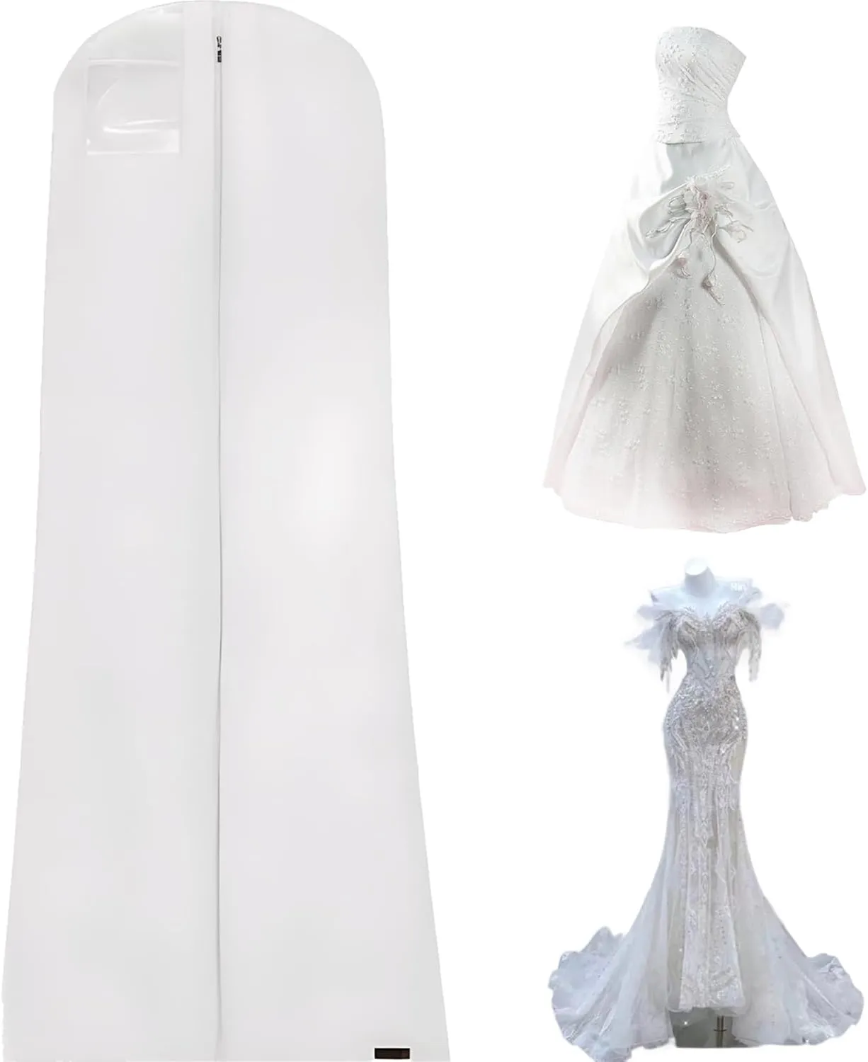 Wedding Dress Garment Bag Extra-Long Waterproof Wedding Dress Garment Bag with Viewing Window Full-Length Zippered Garment Bag with Label Compartment for Gowns Suits Coats, Garment Bags