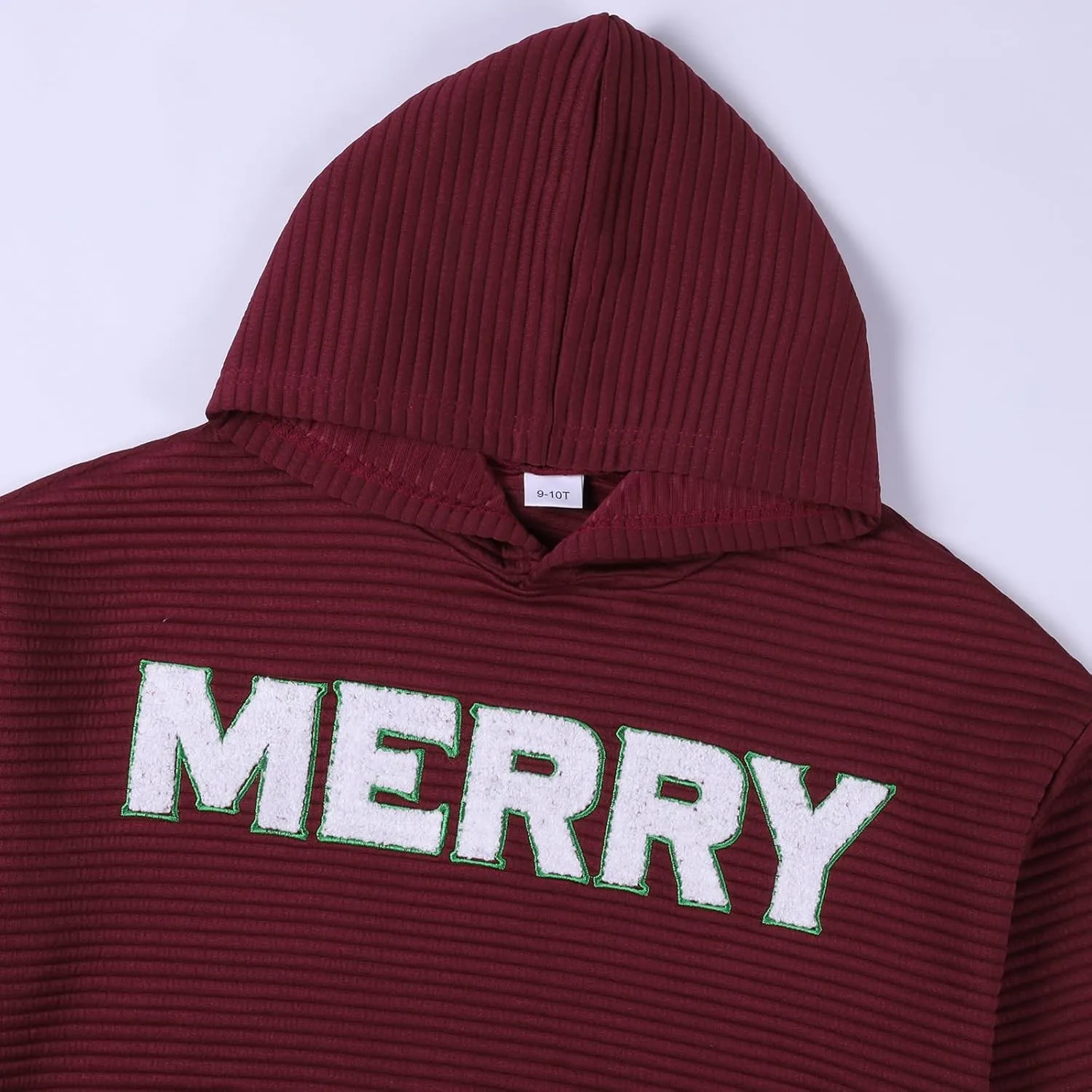 Weixinbuy Unisex Kids Christmas Sweatshirt Merry Graphic Crewneck Kangaroo Pocket Oversized Hoodie for Boys Girls 7-14Y