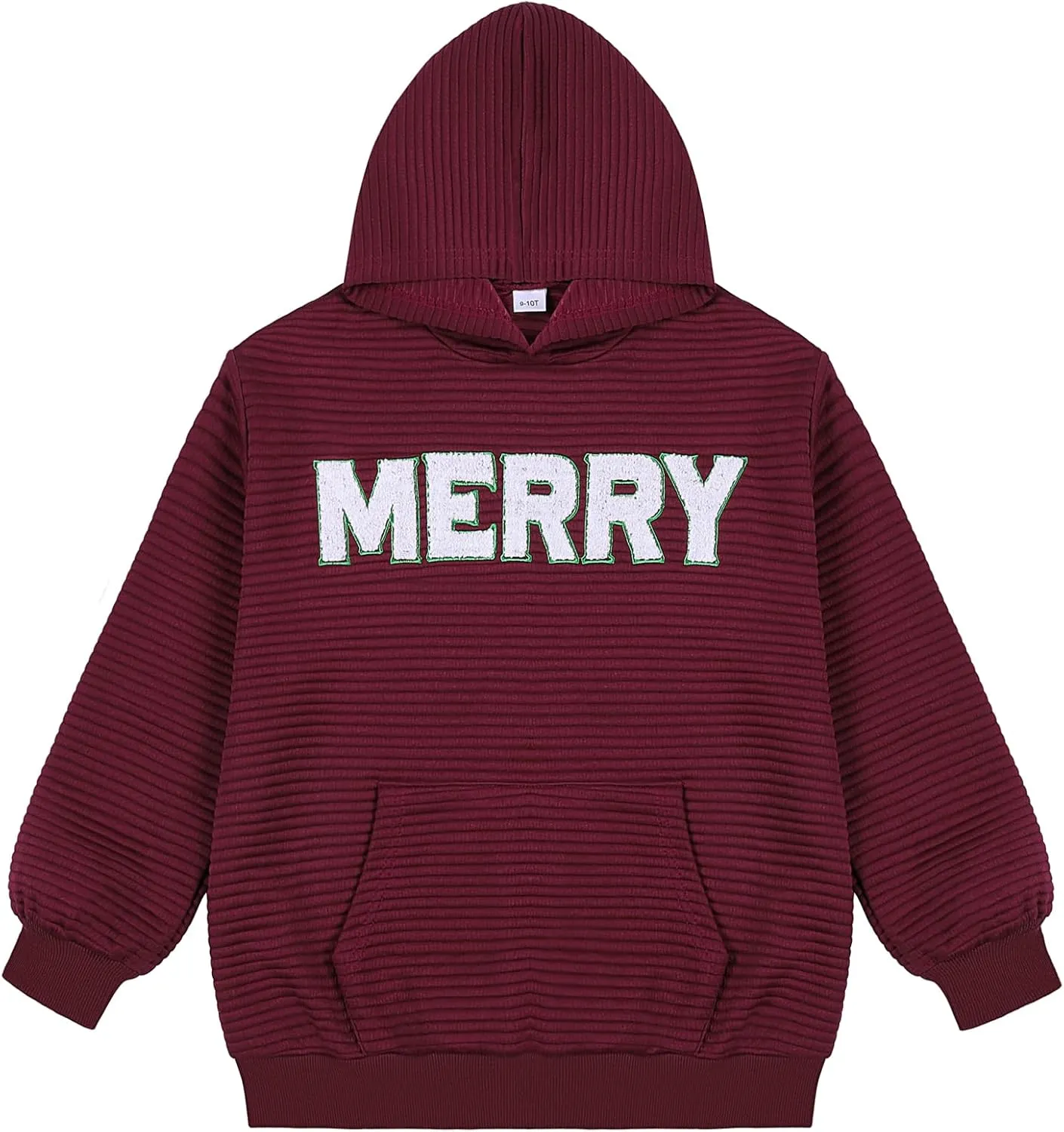 Weixinbuy Unisex Kids Christmas Sweatshirt Merry Graphic Crewneck Kangaroo Pocket Oversized Hoodie for Boys Girls 7-14Y