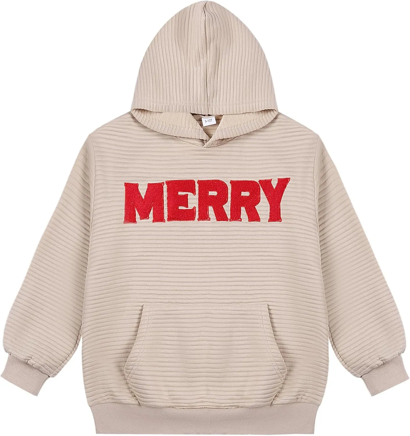 Weixinbuy Unisex Kids Christmas Sweatshirt Merry Graphic Crewneck Kangaroo Pocket Oversized Hoodie for Boys Girls 7-14Y