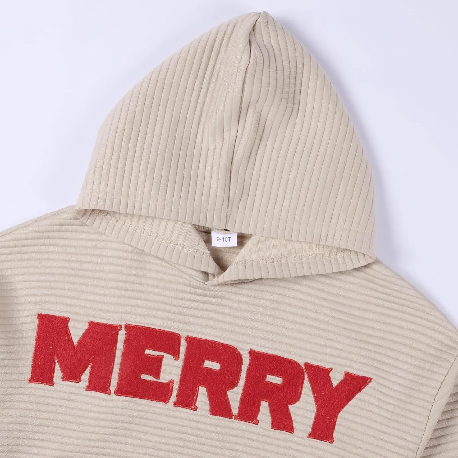 Weixinbuy Unisex Kids Christmas Sweatshirt Merry Graphic Crewneck Kangaroo Pocket Oversized Hoodie for Boys Girls 7-14Y