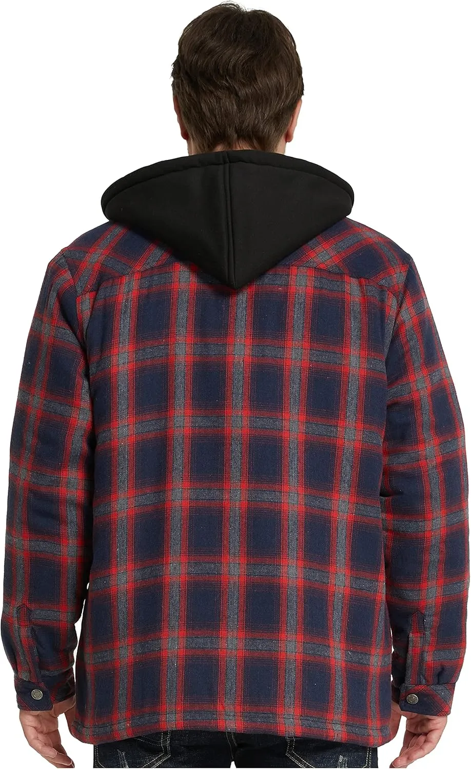 WenVen Men's Thicken Plaid Flannel Quilted Shirts Jacket with Removable Hood