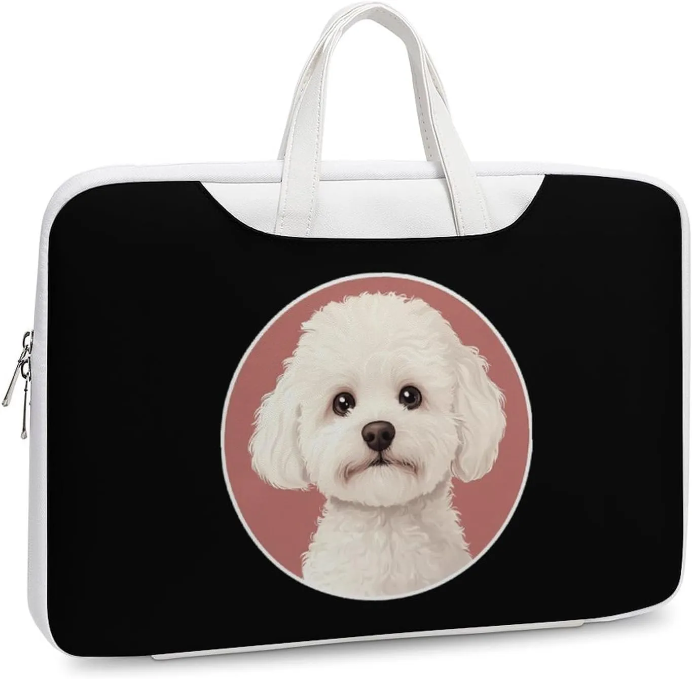 White Bichon Frise Leather Bag Laptop Case Slim Water Resistant Computer Bags with Handle Briefcase for Work
