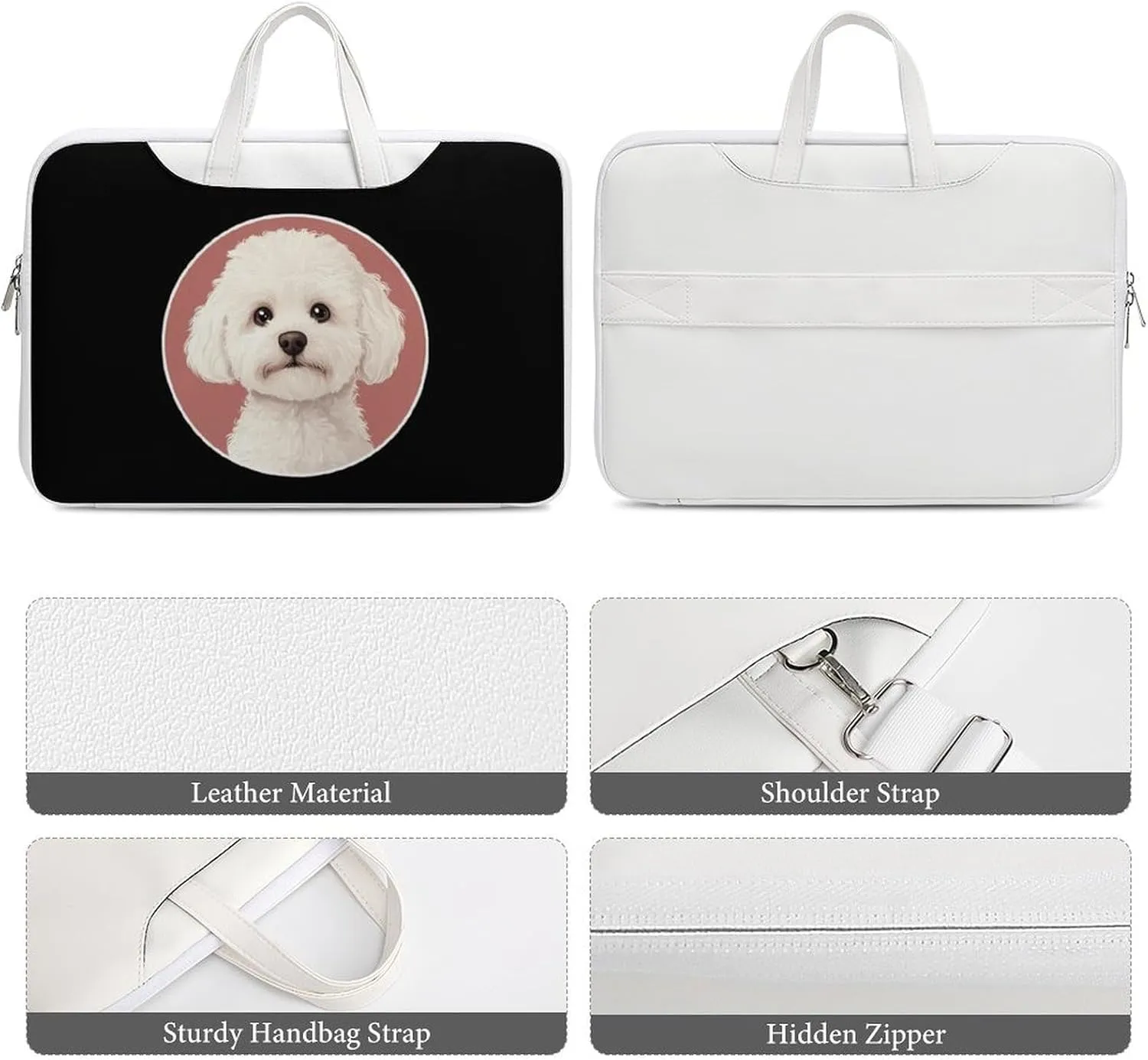 White Bichon Frise Leather Bag Laptop Case Slim Water Resistant Computer Bags with Handle Briefcase for Work