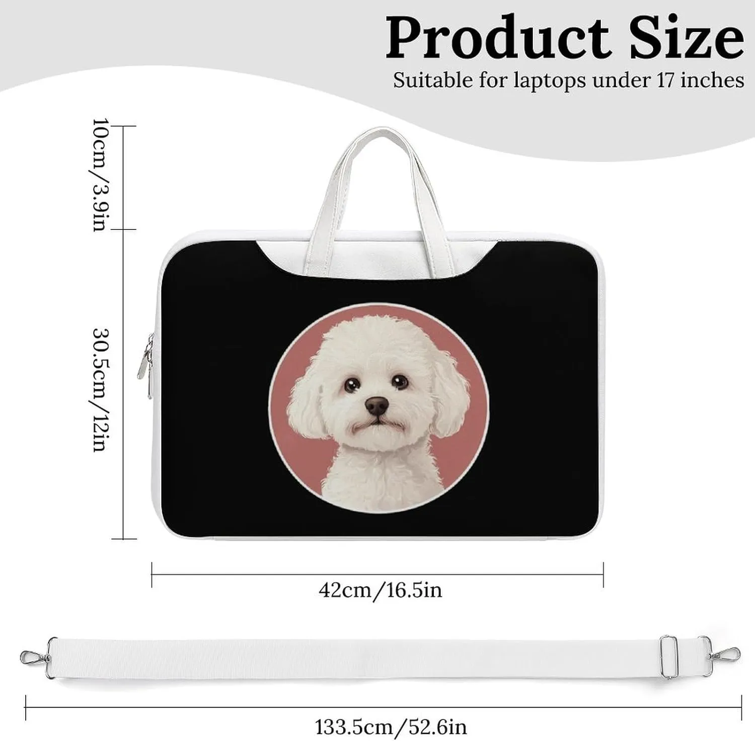 White Bichon Frise Leather Bag Laptop Case Slim Water Resistant Computer Bags with Handle Briefcase for Work