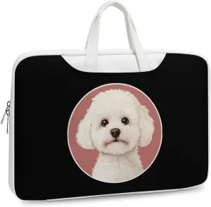 White Bichon Frise Leather Bag Laptop Case Slim Water Resistant Computer Bags with Handle Briefcase for Work