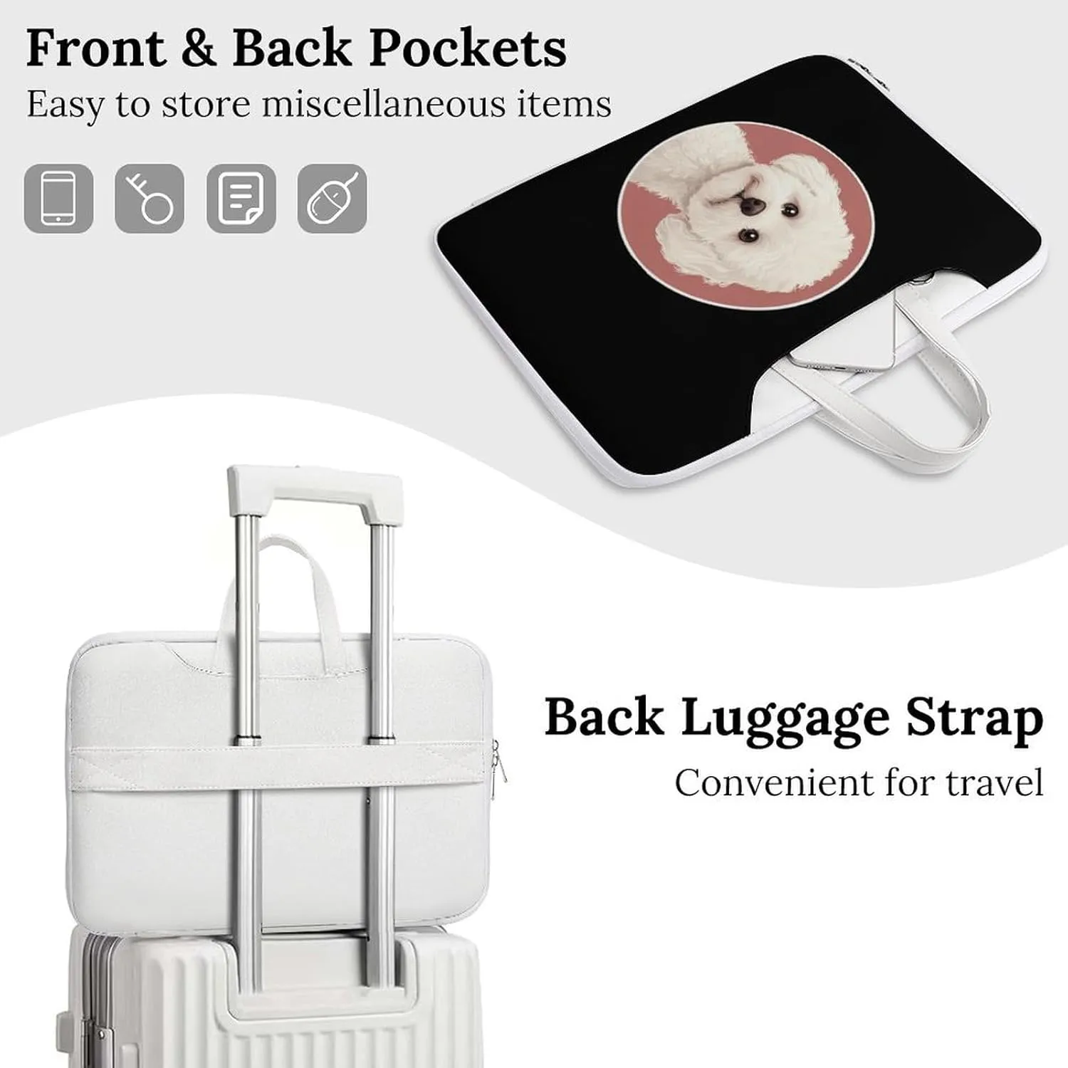 White Bichon Frise Leather Bag Laptop Case Slim Water Resistant Computer Bags with Handle Briefcase for Work