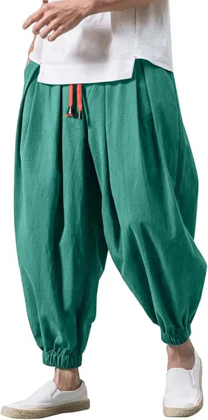 Wide Leg Pants for Men Harlan Pants Casual Hiking Sports Trousers Elastic Drawstring Waist Joggers with Pockers