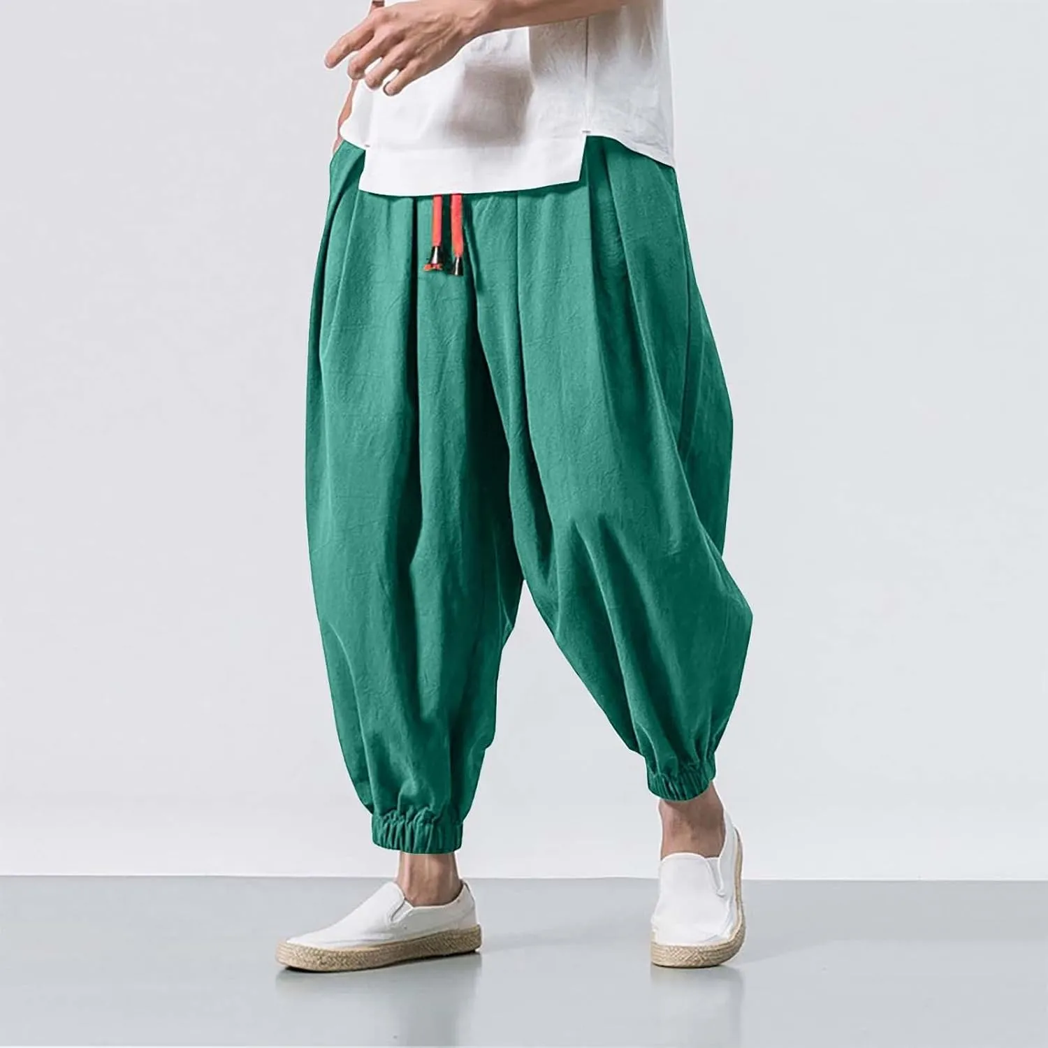 Wide Leg Pants for Men Harlan Pants Casual Hiking Sports Trousers Elastic Drawstring Waist Joggers with Pockers