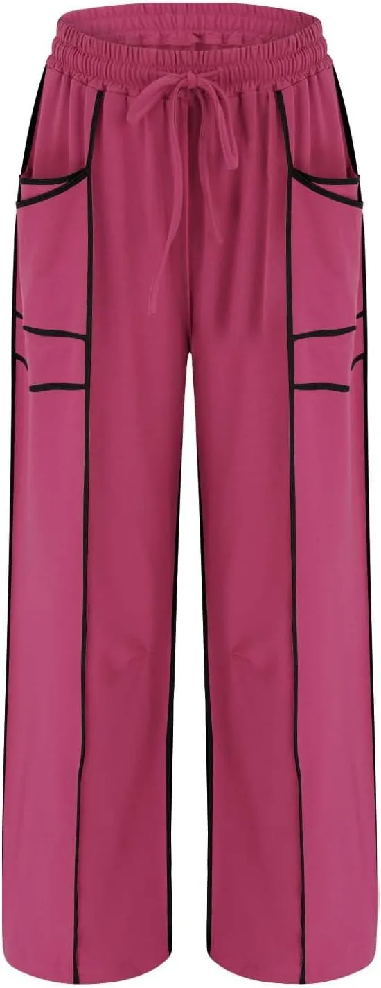 Wide Leg Pants Woman Casual Summer Drawstring Palazzo Pants High Waist Baggy Sweatpants Lounge Trousers with Pockets