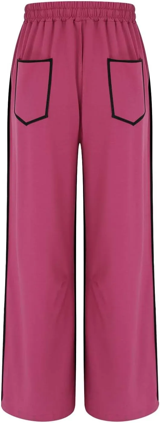 Wide Leg Pants Woman Casual Summer Drawstring Palazzo Pants High Waist Baggy Sweatpants Lounge Trousers with Pockets