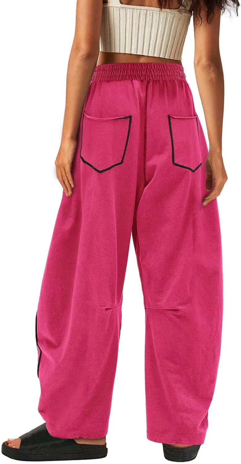 Wide Leg Pants Woman Casual Summer Drawstring Palazzo Pants High Waist Baggy Sweatpants Lounge Trousers with Pockets