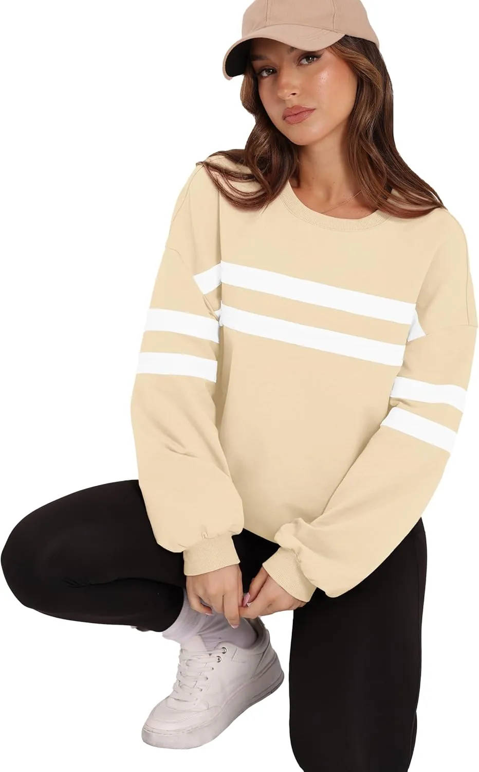 WIHOLL Womens Oversized Sweatshirts Casual Crewneck Long Sleeve Tops Comfy Striped Shirts Fall Fashion Pullover 2024