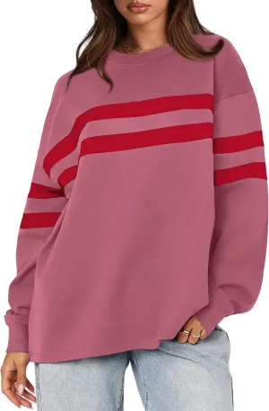 WIHOLL Womens Oversized Sweatshirts Casual Crewneck Long Sleeve Tops Comfy Striped Shirts Fall Fashion Pullover 2024