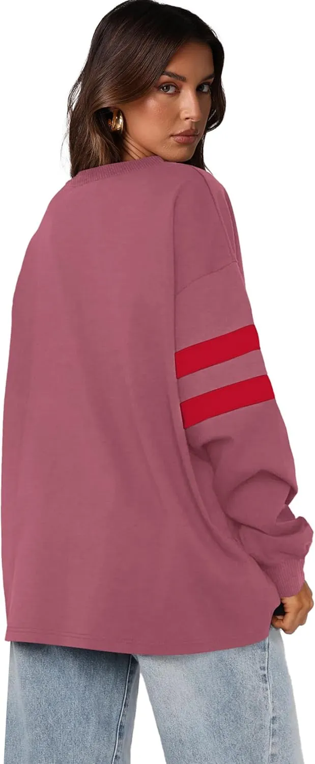WIHOLL Womens Oversized Sweatshirts Casual Crewneck Long Sleeve Tops Comfy Striped Shirts Fall Fashion Pullover 2024