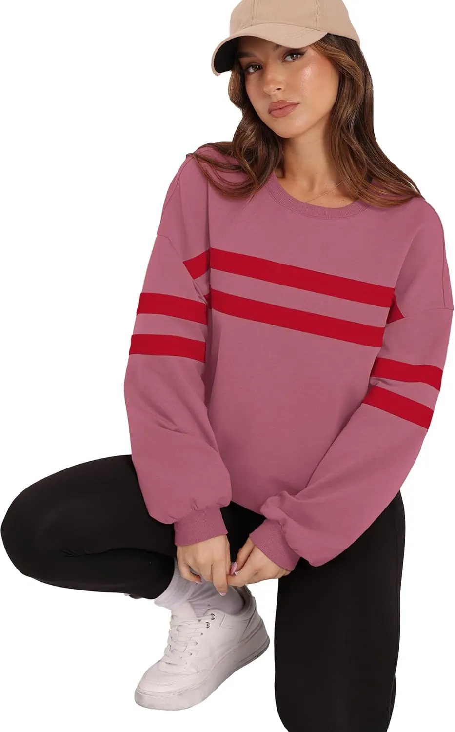 WIHOLL Womens Oversized Sweatshirts Casual Crewneck Long Sleeve Tops Comfy Striped Shirts Fall Fashion Pullover 2024
