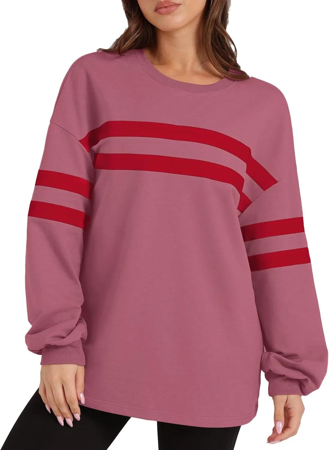 WIHOLL Womens Oversized Sweatshirts Casual Crewneck Long Sleeve Tops Comfy Striped Shirts Fall Fashion Pullover 2024