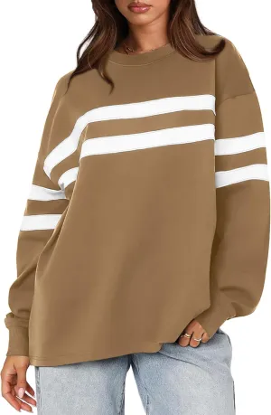 WIHOLL Womens Oversized Sweatshirts Casual Crewneck Long Sleeve Tops Comfy Striped Shirts Fall Fashion Pullover 2024