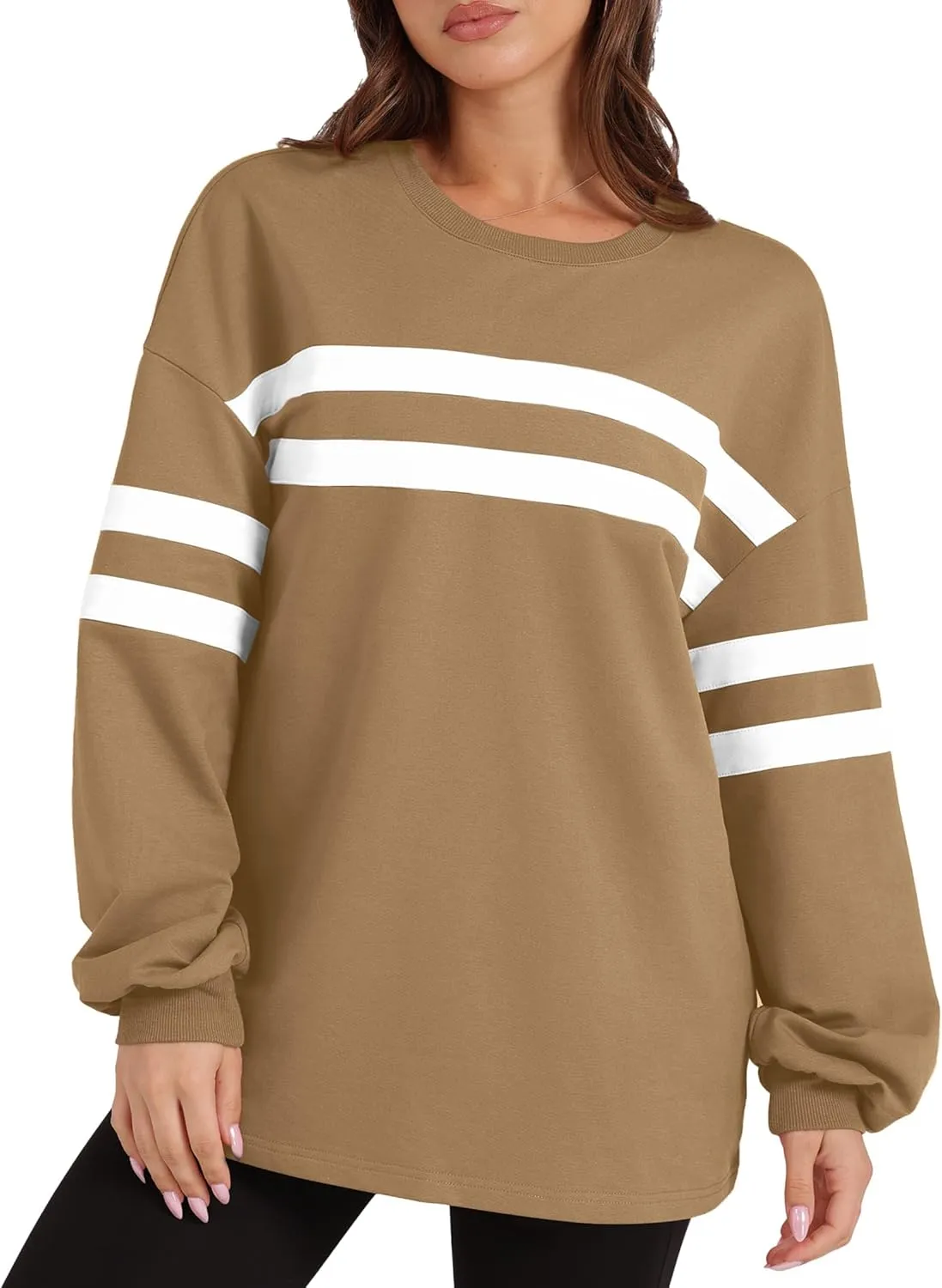 WIHOLL Womens Oversized Sweatshirts Casual Crewneck Long Sleeve Tops Comfy Striped Shirts Fall Fashion Pullover 2024