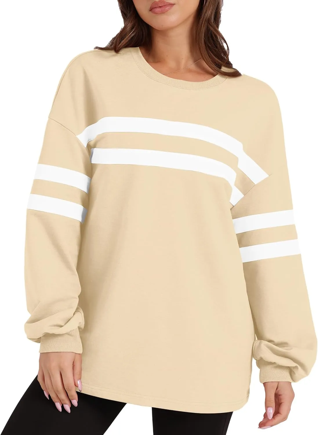 WIHOLL Womens Oversized Sweatshirts Casual Crewneck Long Sleeve Tops Comfy Striped Shirts Fall Fashion Pullover 2024