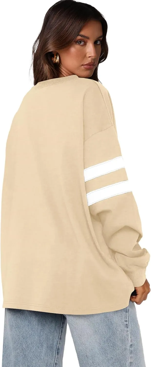 WIHOLL Womens Oversized Sweatshirts Casual Crewneck Long Sleeve Tops Comfy Striped Shirts Fall Fashion Pullover 2024