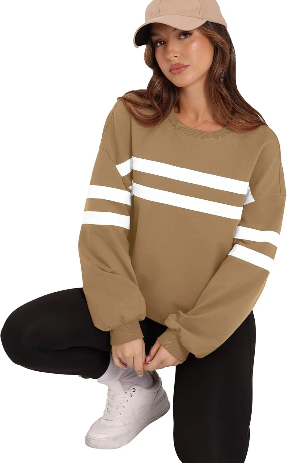 WIHOLL Womens Oversized Sweatshirts Casual Crewneck Long Sleeve Tops Comfy Striped Shirts Fall Fashion Pullover 2024