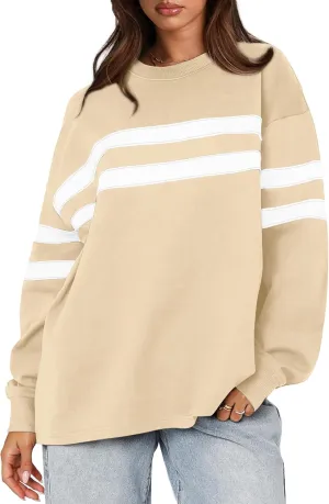 WIHOLL Womens Oversized Sweatshirts Casual Crewneck Long Sleeve Tops Comfy Striped Shirts Fall Fashion Pullover 2024