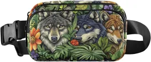 Wolf in Flower Fanny Pack Water Resistant, Women Men Waist Pack Sling Bag Purse for Travel Hiking