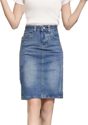 Woman Patchwork Denim Skirt Summer Vintage High Waisted A-Line Skirt Fashion Button Casual Skirt