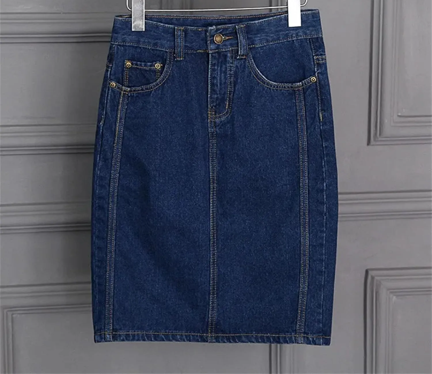 Woman Patchwork Denim Skirt Summer Vintage High Waisted A-Line Skirt Fashion Button Casual Skirt