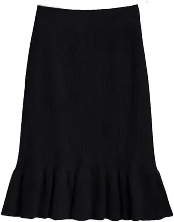 Women Autumn Winter Elegant High Waist Mermaid Skirt Solid Color Lady Office Wear Knitted Pleated Skirts