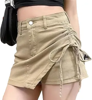 Women Denim Mini Skirts Summer Slim High Waisted Lace-Up Skirt Vintage Stretch Casual Jean Skirt