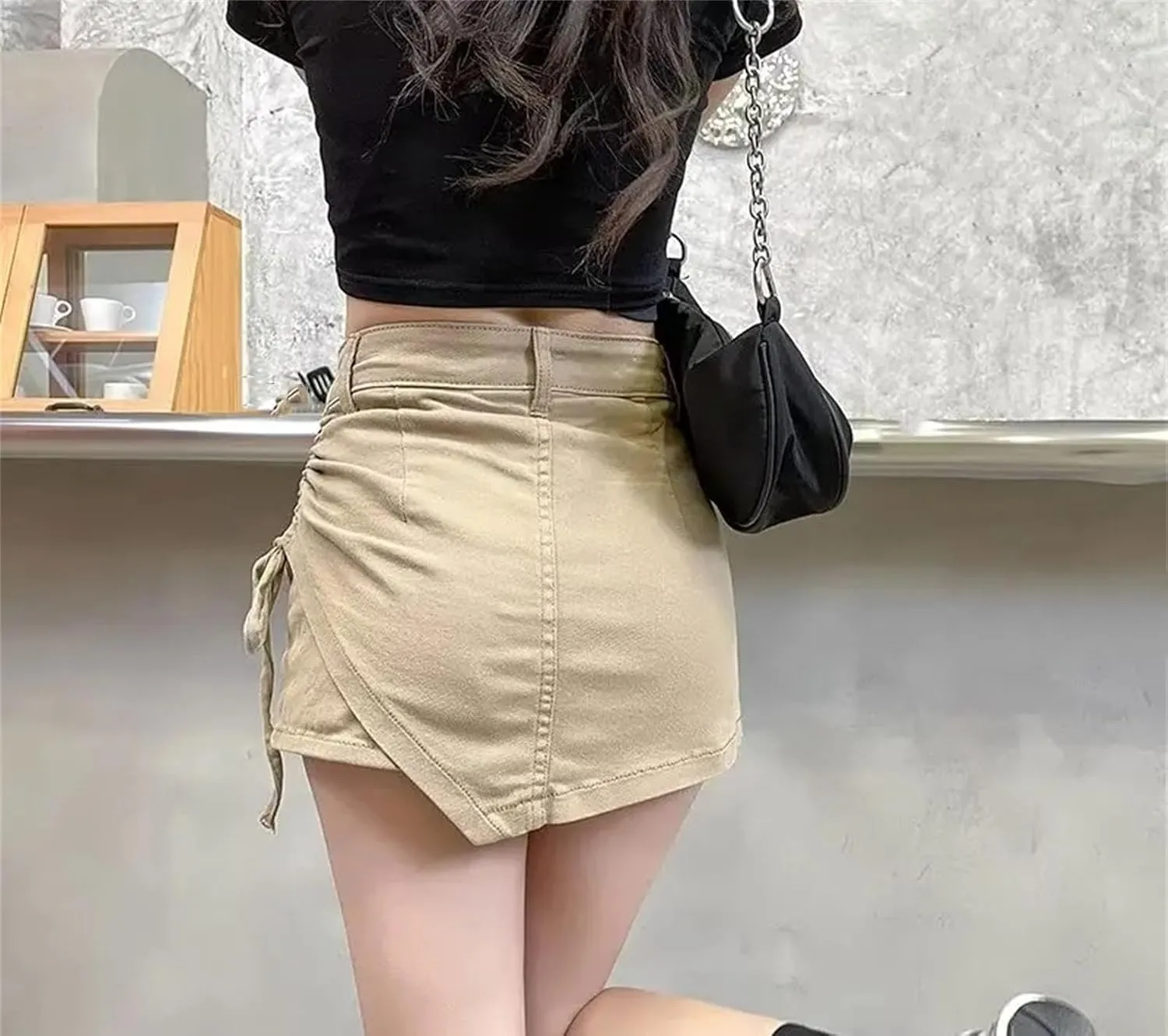 Women Denim Mini Skirts Summer Slim High Waisted Lace-Up Skirt Vintage Stretch Casual Jean Skirt