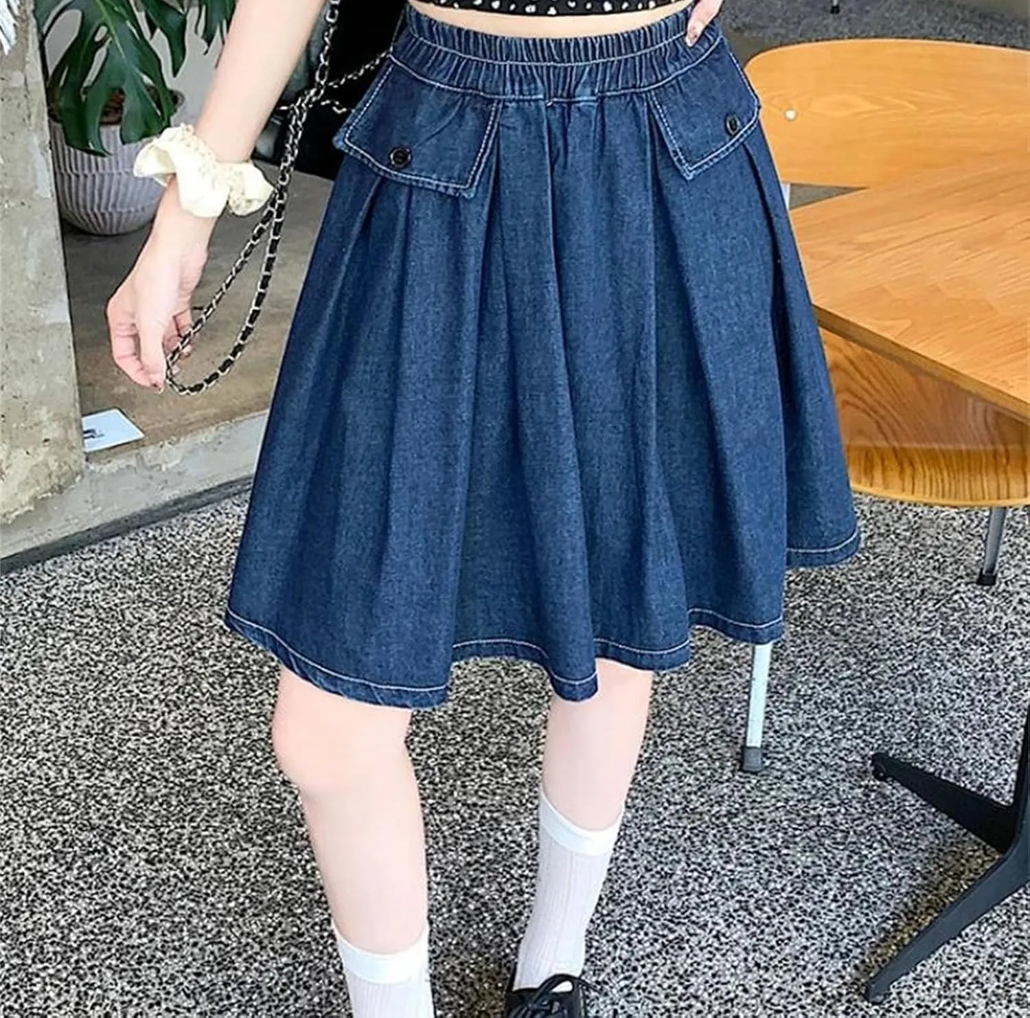 Women Denim Skirt Summer Oversize Loose Mini Skirt High Waisted Casual A-Line Jeans Skirts
