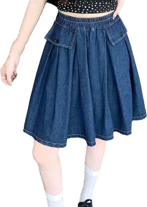 Women Denim Skirt Summer Oversize Loose Mini Skirt High Waisted Casual A-Line Jeans Skirts