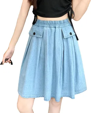 Women Denim Skirt Summer Oversize Loose Mini Skirt High Waisted Casual A-Line Jeans Skirts