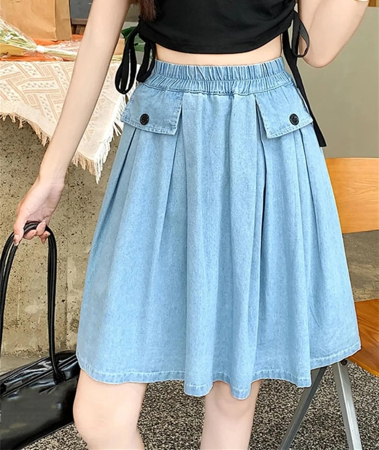 Women Denim Skirt Summer Oversize Loose Mini Skirt High Waisted Casual A-Line Jeans Skirts
