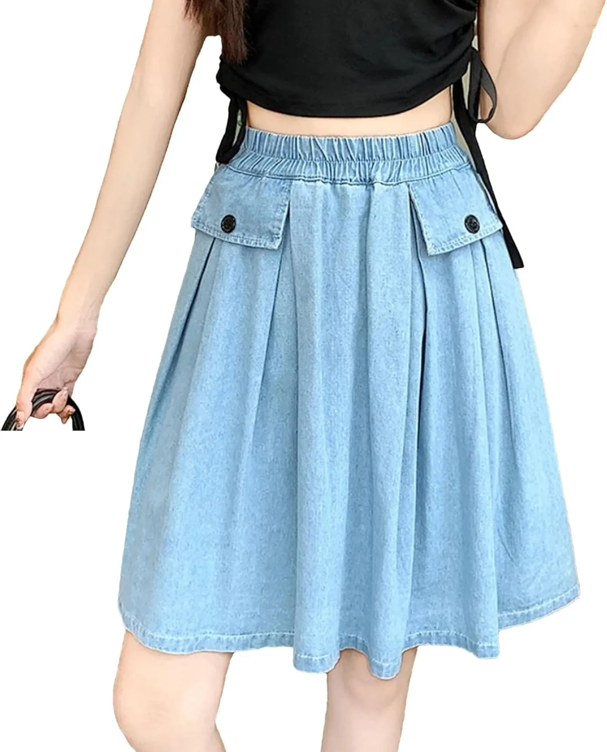 Women Denim Skirt Summer Oversize Loose Mini Skirt High Waisted Casual A-Line Jeans Skirts