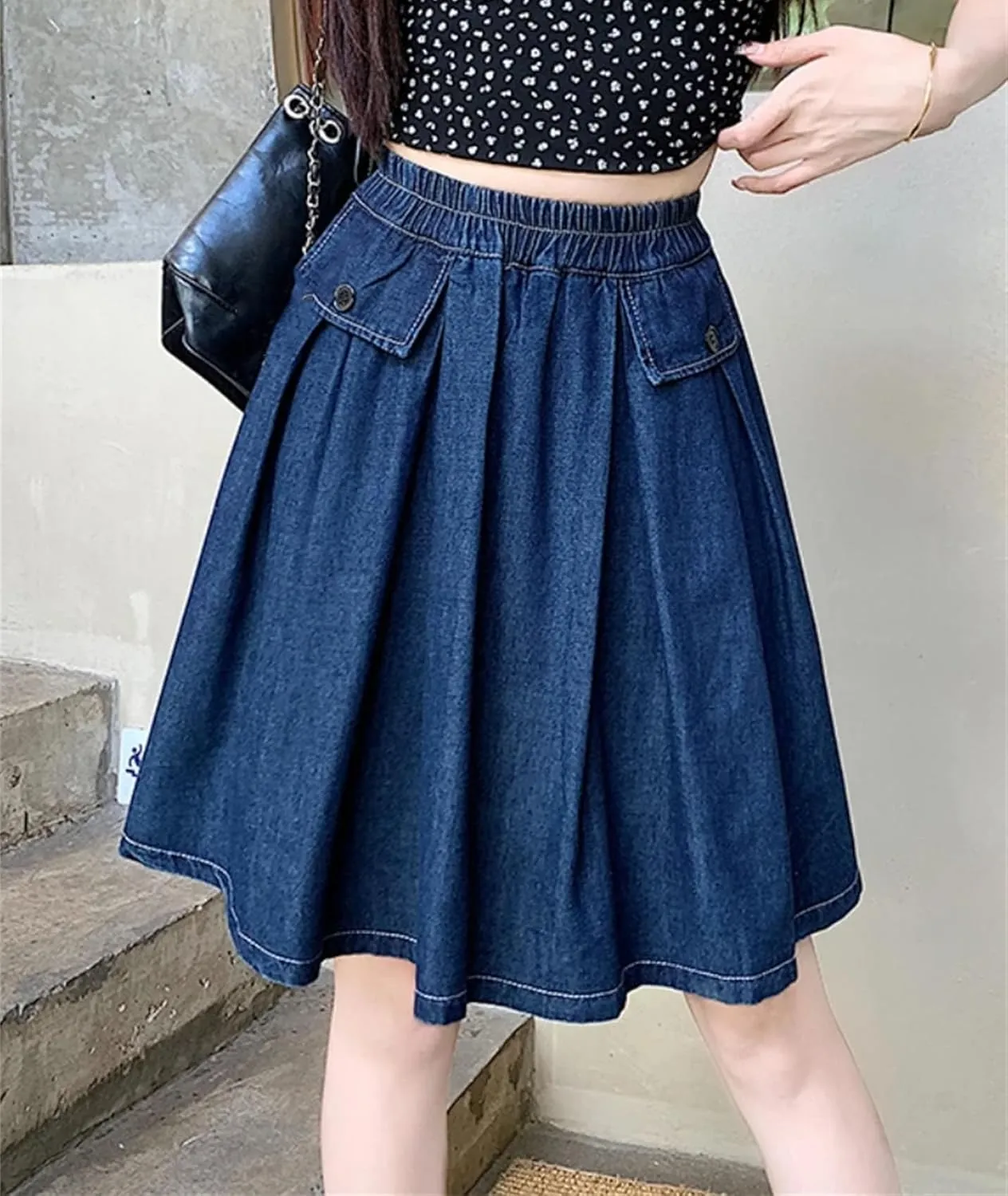 Women Denim Skirt Summer Oversize Loose Mini Skirt High Waisted Casual A-Line Jeans Skirts