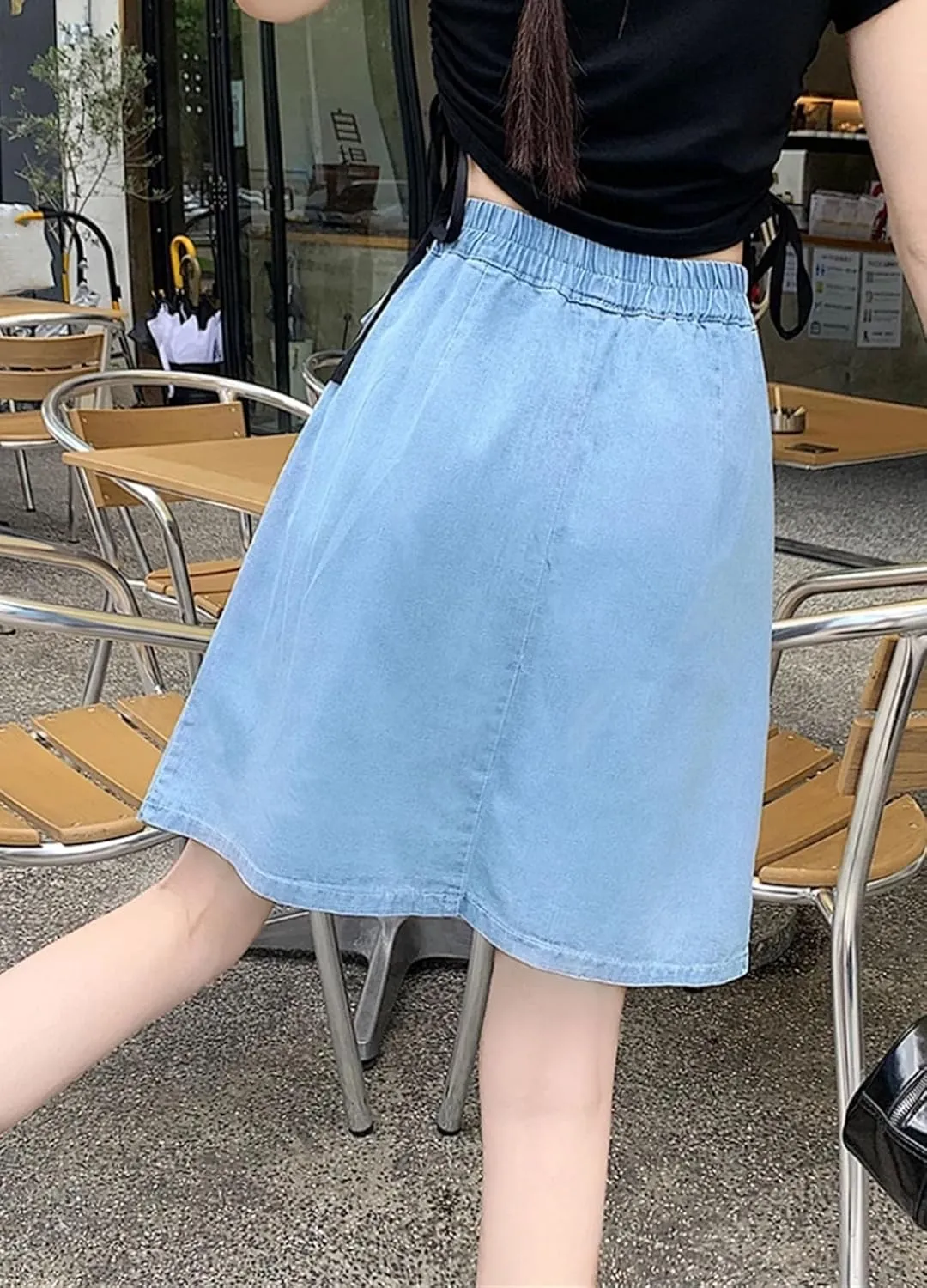 Women Denim Skirt Summer Oversize Loose Mini Skirt High Waisted Casual A-Line Jeans Skirts