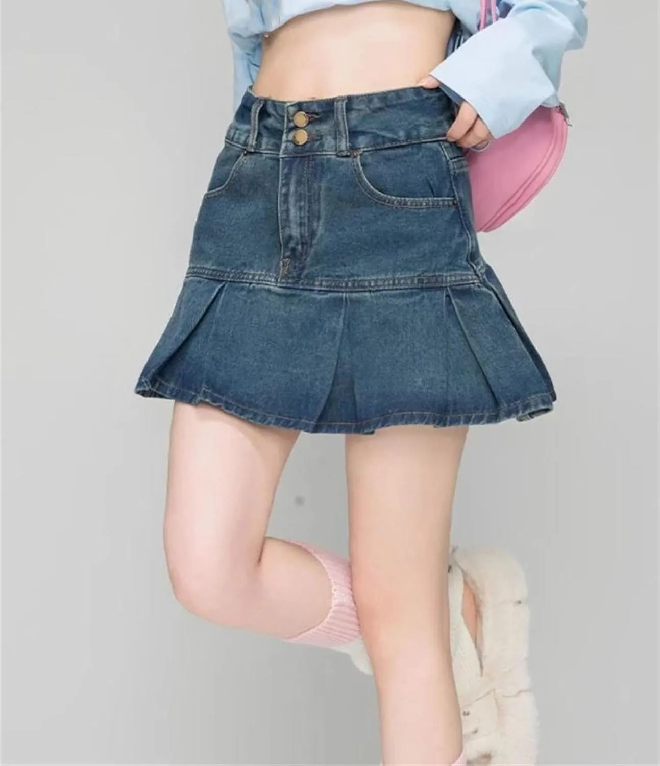 Women Denim Skirts Fashion Slim Above Knee Mini Skirt Summer Stretchy High Waisted Casual Bodycon Skirt