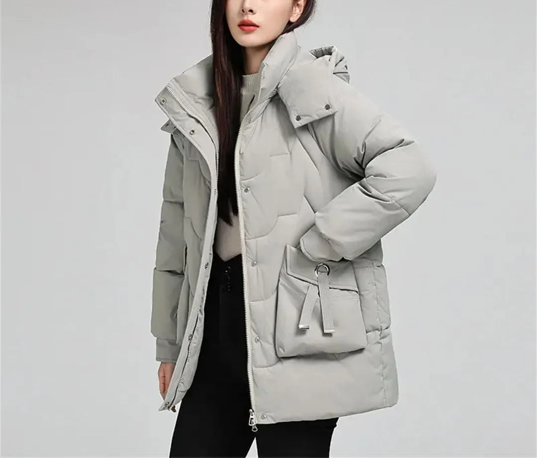 Women Down Cotton Padded Thickened Jacket Loose Stand-Up Collar Hooded Parka Loose Coat