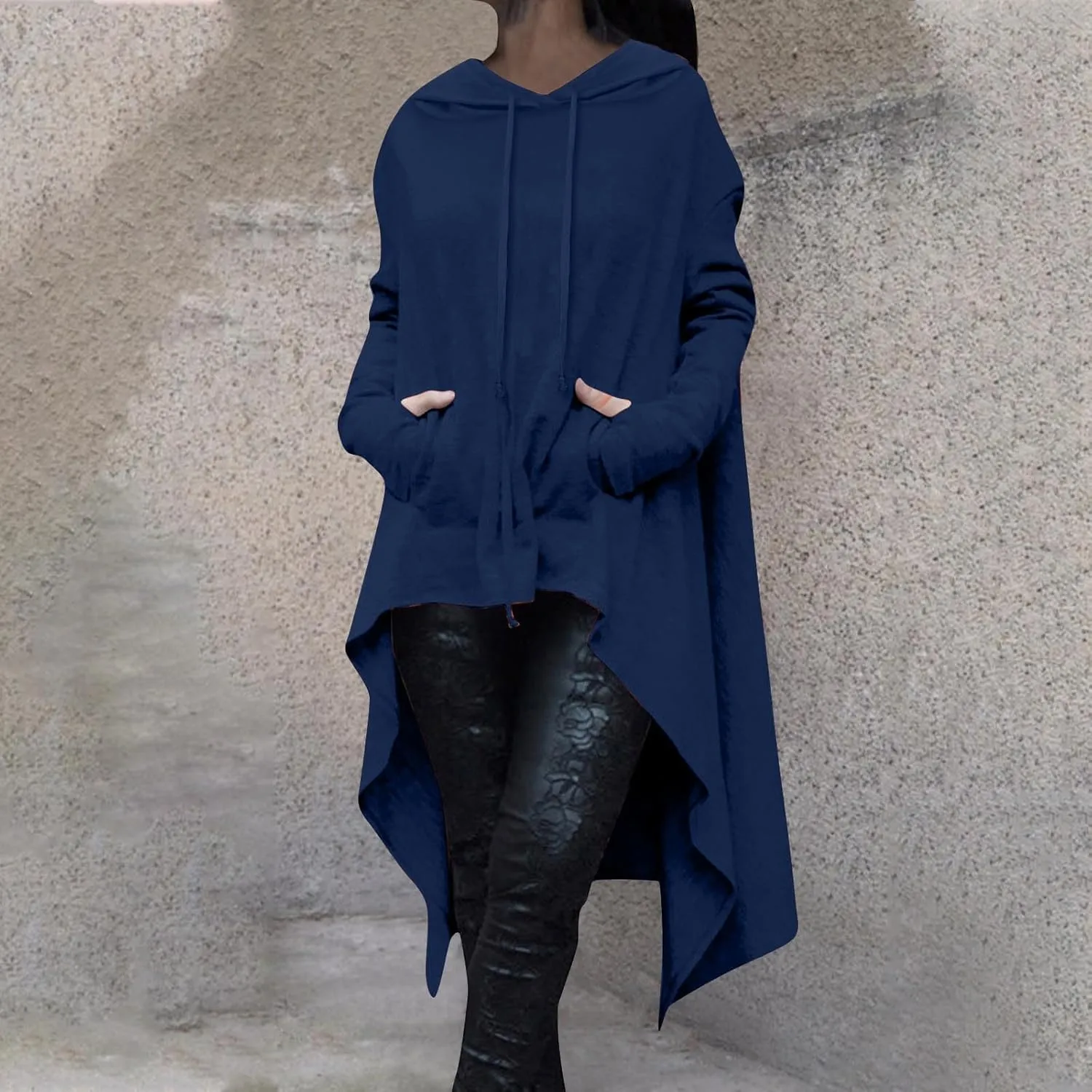 Women Fashion Hoodies Vintage Gothic Pullover Shirt Hi-Low Hem Oversized Long Asymmetric Sweatshirts Top with Pocket