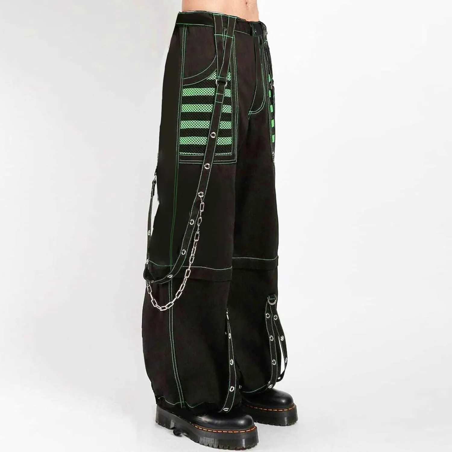 Women Gothic Black Cargo Pants Y2K High Waist Baggy Jeans Rock Style Cargo Pants with Chain Harajuku Streetwear