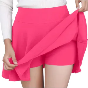 Women High Waist Skater Skirts Slim Fit Flare Mini Skirt with Shorts, Casual Athletic Skorts Pleated Tennis Skirt